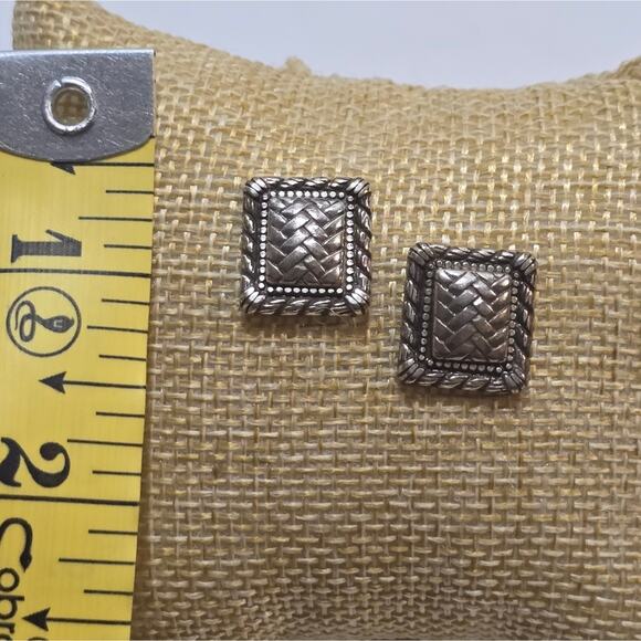 Brighton Silver Plated Large Basketweave Stud Earrings - Picture 3 of 4